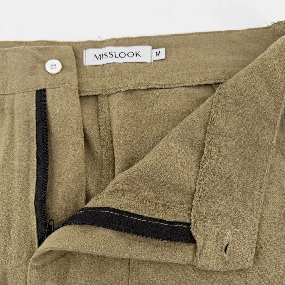 MISSLOOK Shorts Women's Medium Olive Green Cotton Culottes High Rise 493055#